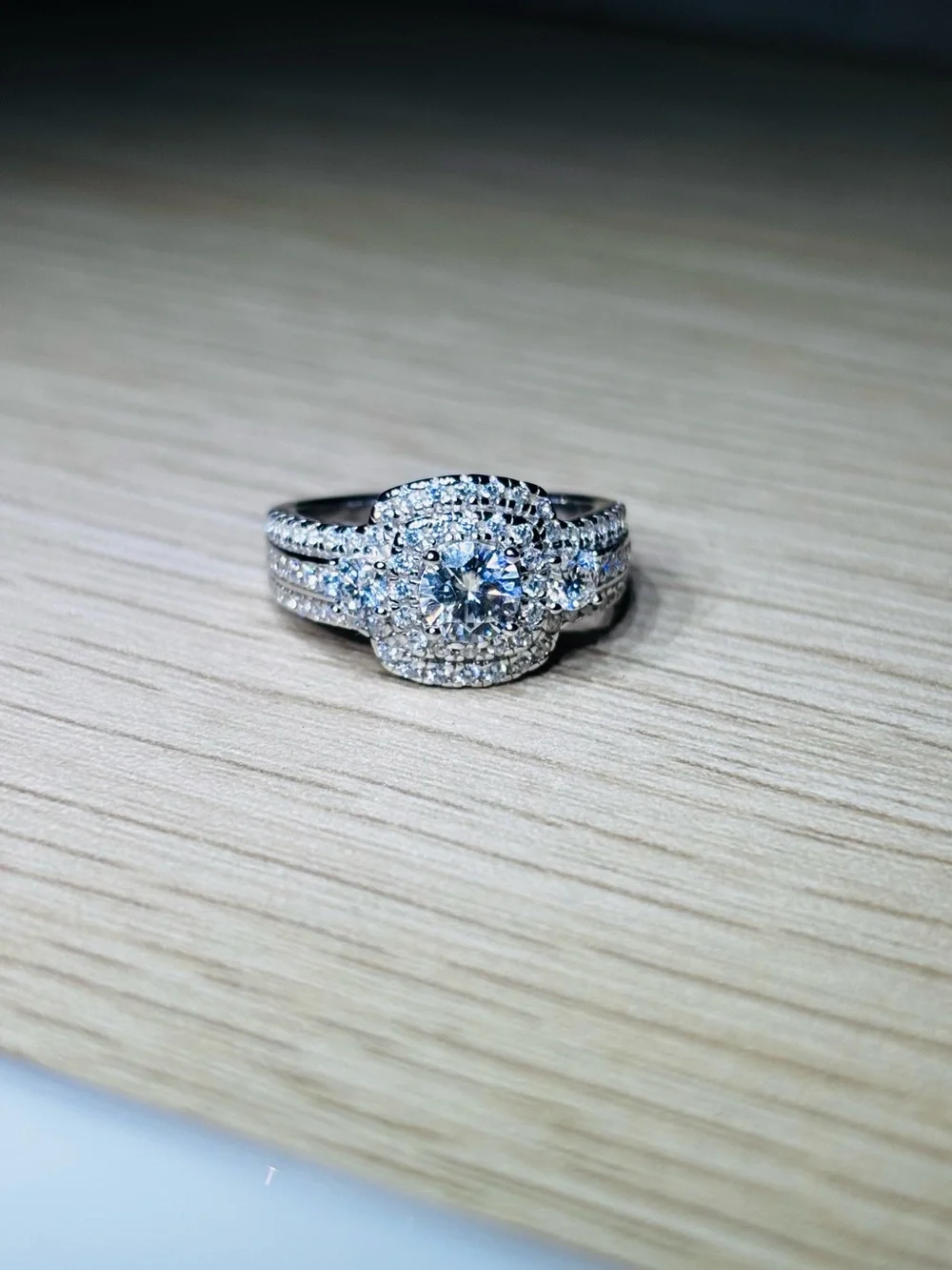 Solid 925 Sterling Silver VVS Moissanite Double Halo Ring - Picture 1 of 12